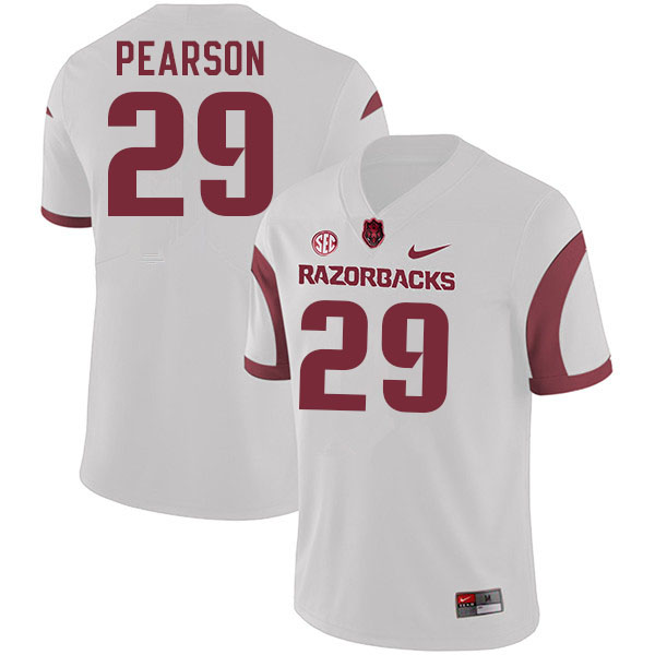 Men #29 Cade Pearson Arkansas Razorbacks College Football Jerseys Sale-White - Click Image to Close